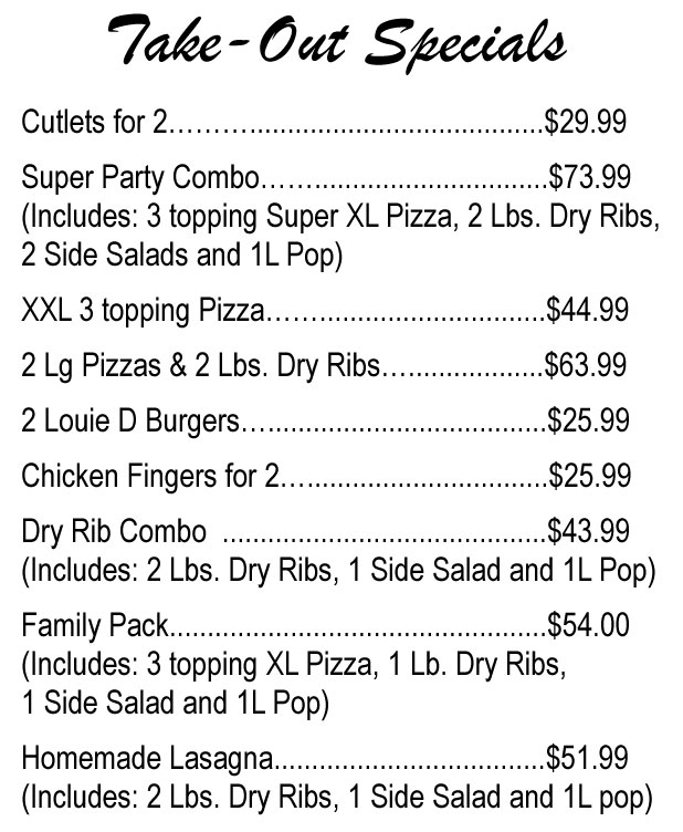 Take-Out Specials Menu