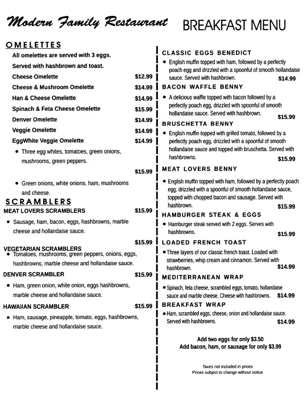 Breakfast Menu