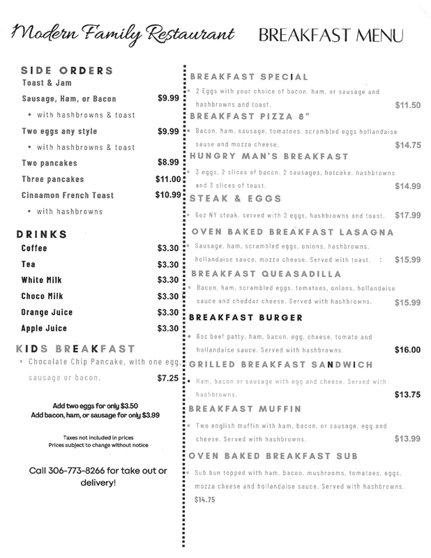 Breakfast Menu