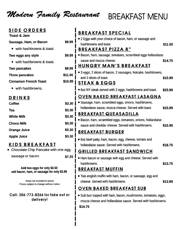 Breakfast Menu