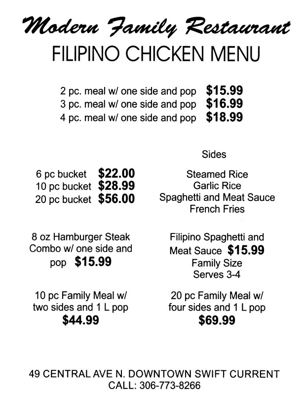 Chicken Menu