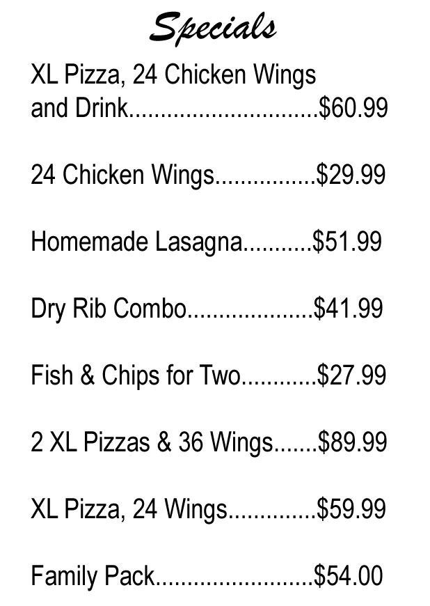 Specials Menu